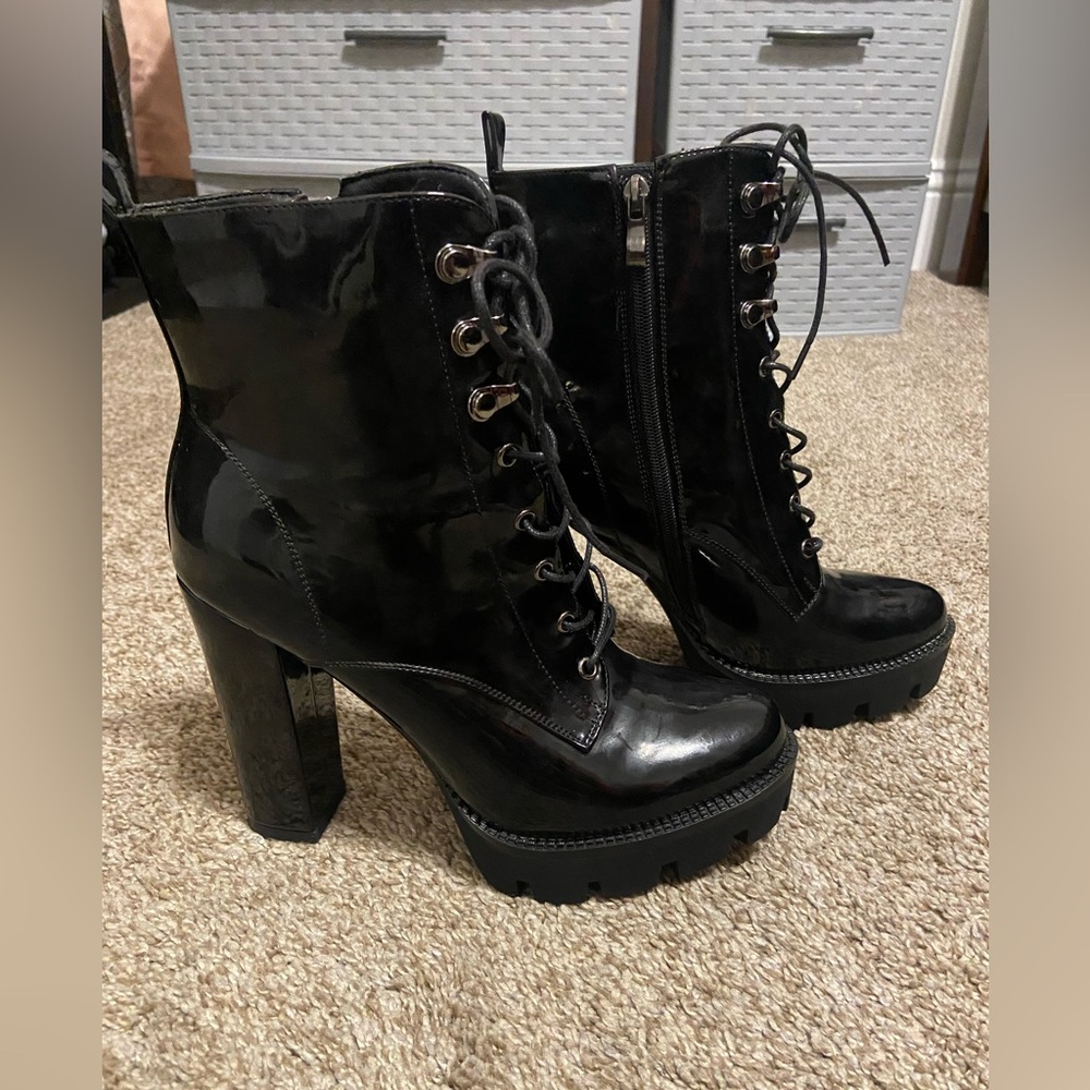 Wet kiss combat boot heels
